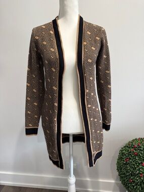 Guess Long Open-Front Women's Cardigan Sweater in Brown and Black Sz S